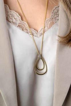 70cm ZINZI gold plated zilveren ketting met luxe ovale hanger 45mm, valt lang om de hals ZIC2489Y