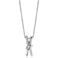 45cm ZINZI zilveren ketting met cross-over hanger 19mm met knoop, bezet met witte zirconia's ZIC2505