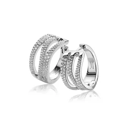 18mm Mart Visser by ZINZI zilveren oorringen organisch gevormd met luxe scharniersluiting witte zirkonia's MVO26