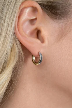15mm ZINZI bicolor zilveren gladde oorringen met 3mm buisdikte, aan twee zijden te dragen en luxe klapsluiting ZIO2836
