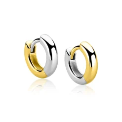 12mm ZINZI bicolor zilveren gladde oorringen met 3mm buisdikte, aan twee zijden te dragen en luxe klapsluiting ZIO2835