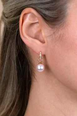 10mm ZINZI Gold 14 karaat gouden oorbedels roze Swarovski crystal parel ZGCH002 (zonder oorringen)