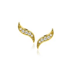 10mm ZINZI Gold 14 krt gouden fantasie oorknoppen in bladvorm met 5 witte zirkonia's ZGO516