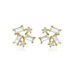 8mm ZINZI Gold 14 krt gouden fantasie oorknoppen met rechthoekige baguette geslepen zirkonia's en ronde witte zirkonia's ZGO511