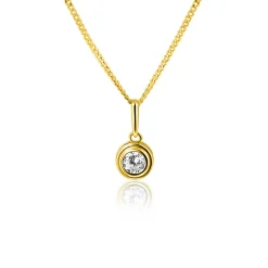 12mm ZINZI Gold 14 krt gouden hanger met ronde witte zirconia in bewerkt kastje ZGH560 (zonder collier)
