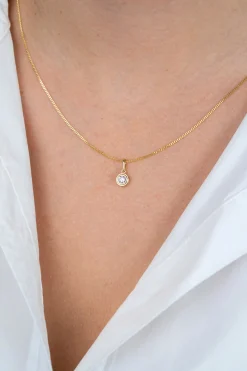 12mm ZINZI Gold 14 krt gouden hanger met ronde witte zirconia in bewerkt kastje ZGH560 (zonder collier)