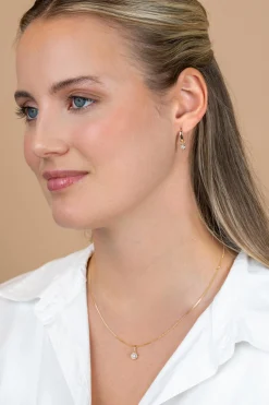 12mm ZINZI Gold 14 krt gouden hanger met ronde witte zirconia in bewerkt kastje ZGH560 (zonder collier)