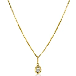 13mm ZINZI Gold 14 krt gouden hanger met druppelvormige witte zirconia in bewerkt kastje ZGH559 (zonder collier)