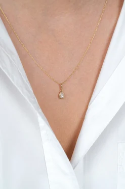 13mm ZINZI Gold 14 krt gouden hanger met druppelvormige witte zirconia in bewerkt kastje ZGH559 (zonder collier)