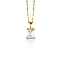 11mm ZINZI Gold 14 krt gouden hanger met rechthoekige witte zirkonia in chatonzetting ZGH509 (zonder collier)