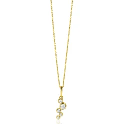 17mm ZINZI Gold 14 krt gouden hanger met ronde zettingen bezet met witte zirkonia's ZGH513 (zonder collier)