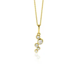 17mm ZINZI Gold 14 krt gouden hanger met ronde zettingen bezet met witte zirkonia's ZGH513 (zonder collier)