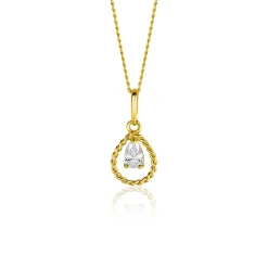 16mm ZINZI Gold 14 krt gouden hanger met open druppelvorm en peervormige witte zirconia ZGH478 (zonder collier)