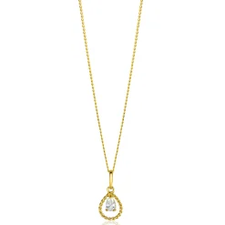 16mm ZINZI Gold 14 krt gouden hanger met open druppelvorm en peervormige witte zirconia ZGH478 (zonder collier)