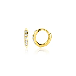 8mm ZINZI Gold 14 krt gouden mini oorringen bezet met witte zirconia's, luxe klapsluiting 8x1,6mm ZGO467
