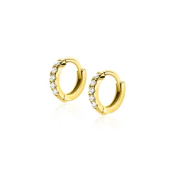 8mm ZINZI Gold 14 krt gouden mini oorringen bezet met witte zirconia's, luxe klapsluiting 8x1,6mm ZGO467