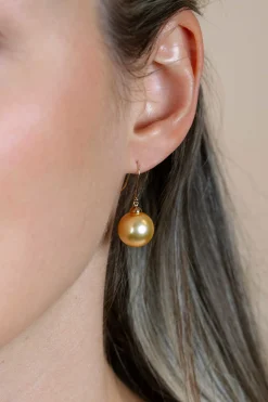 30mm ZINZI Gold 14 krt gouden oorhangers met ronde goudkleurige Swarovski crystal parel 12mm ZGO25G