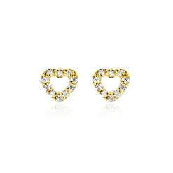 5mm ZINZI Gold 14 krt gouden oorknoppen open hartje bezet met witte zirkonia's ZGO551