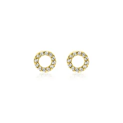 5,5mm ZINZI Gold 14 krt gouden oorknoppen open rondje bezet met witte zirkonia's ZGO550