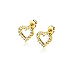 7mm ZINZI Gold 14 krt gouden oorknoppen open hartje bezet met witte zirconia's ZGO450