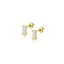 5mm ZINZI Gold 14 krt gouden oorknoppen achtpootszetting met baguette geslepen rechthoekige witte zirconia ZGO369