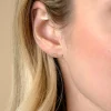 11mm ZINZI Gold 14 krt gouden oorknoppen in kwart cirkel, bezet met zeven witte zirkonia's ZGO517