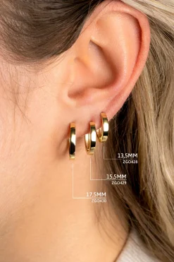 15,5mm ZINZI Gold 14 krt gouden oorringen met luxe klapsluiting 15,5mm x 2,3mm vierkante buis ZGO429