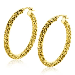 28mm ZINZI Gold 14 krt gouden oorringen met schitterende bewerkte buis 3mm breed ZGO329