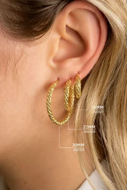 22mm ZINZI Gold 14 krt gouden oorringen met schitterende bewerkte buis 3mm breed ZGO328