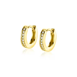 11mm ZINZI Gold 14 krt gouden oorringen, bezet met witte zirconia's met luxe klapsluiting 11mm x 2mm vierkante buis ZGO569Z