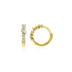 13mm ZINZI Gold 14 krt gouden oorringen met rechthoekige baguette geslepen zirkonia en zes ronde witte zirkonia's, met luxe klapsluiting 13 x 2mm ZGO528