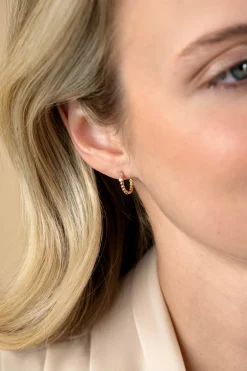 13mm ZINZI Gold 14 krt gouden oorringen met bolletjes design en een ronde witte zirkonia, met luxe klapsluiting 13 x 2mm ZGO527