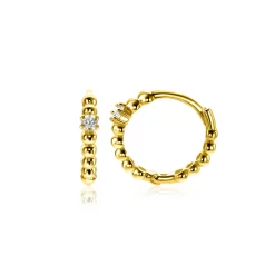13mm ZINZI Gold 14 krt gouden oorringen met bolletjes design en een ronde witte zirkonia, met luxe klapsluiting 13 x 2mm ZGO527
