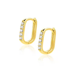 12mm ZINZI Gold 14 krt gouden oorringen rechthoekig model bezet met witte zirconia's met luxe klapsluiting 12mm x 1,9mm ZGO564