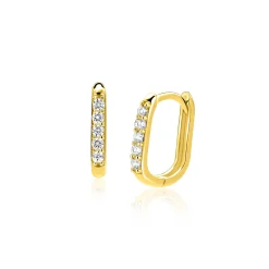 12mm ZINZI Gold 14 krt gouden oorringen rechthoekig model bezet met witte zirconia's met luxe klapsluiting 12mm x 1,9mm ZGO564