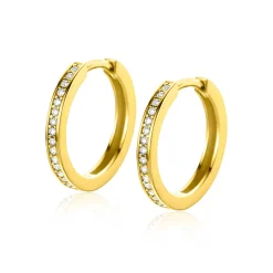 17mm ZINZI Gold 14 krt gouden oorringen, bezet met witte zirconia's met luxe klapsluiting 17mm x 2mm vierkante buis ZGO572Z