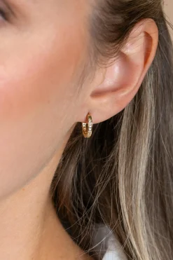 13mm ZINZI Gold 14 krt gouden oorringen, bezet met witte zirconia's met luxe klapsluiting 13mm x 2mm vierkante buis ZGO570Z