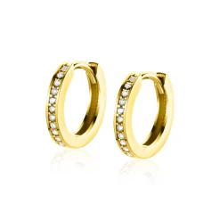 13mm ZINZI Gold 14 krt gouden oorringen, bezet met witte zirconia's met luxe klapsluiting 13mm x 2mm vierkante buis ZGO570Z