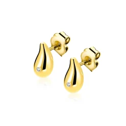9mm ZINZI Gold 14 krt gouden oorstekers in organische druppelvorm, met witte zirconia ZGO558