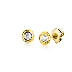 3mm ZINZI Gold 14 krt gouden oorstekers met ronde witte zirconia in bewerkt kastje ZGO560