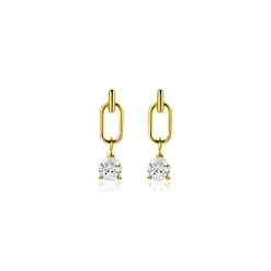 12mm ZINZI Gold 14 krt gouden oorstekers, open ovaal met peervormige witte zirkonia ZGO548