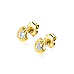 4,5mm ZINZI Gold 14 krt gouden oorstekers met druppelvormige witte zirconia in bewerkt kastje ZGO559