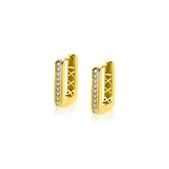 13mm ZINZI Gold 14 krt gouden rechthoekige oorringen, bezet met witte zirconia's en luxe klapsluiting 2mm vierkante buis ZGO575Z