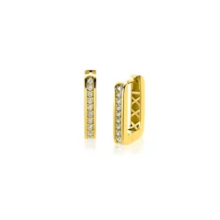 13mm ZINZI Gold 14 krt gouden rechthoekige oorringen, bezet met witte zirconia's en luxe klapsluiting 2mm vierkante buis ZGO575Z