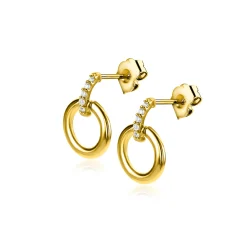 11mm ZINZI Gold 14 krt gouden ronde oorknoppen waarbij de top bezet is met witte zirkonia's  ZGO512