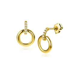 11mm ZINZI Gold 14 krt gouden ronde oorknoppen waarbij de top bezet is met witte zirkonia's  ZGO512