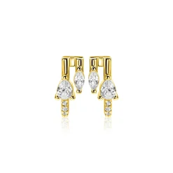 12mm ZINZI gold plated zilveren multi-look oorstekers met peervormige en ovale witte zirkonia's ZIO2689Y