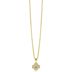 16mm ZINZI gold plated zilveren klaver vier hanger bezet met witte zirconia's ZIH2618 (zonder collier)
