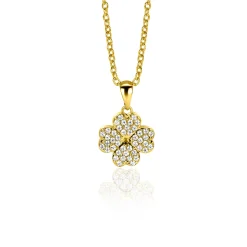 16mm ZINZI gold plated zilveren klaver vier hanger bezet met witte zirconia's ZIH2618 (zonder collier)