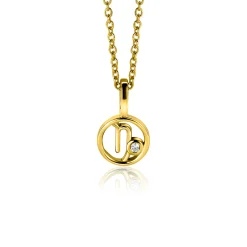 9mm ZINZI gold plated zilveren Steenbok sterrenbeeldhanger bezet met witte zirconia ZIHY-STE (zonder collier)